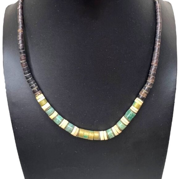 Vtg Navajo Heishi Turquoise & Shell Beaded Necklace Native American Artisan 17" - Picture 1 of 7